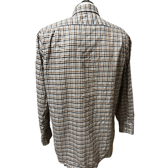 LL Bean Wrinkle Resistant Brown/Black Plaid L/S Button-Up Shirt Size Medium Tall - Picture 3 of 3